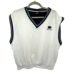 Sweater Vest Mens XL White‎ Blue Pullover V Neck Country Club Logo Tennis Golf